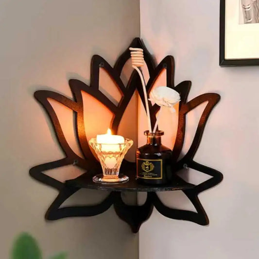 Elegant Wooden Lotus Wall Shelf